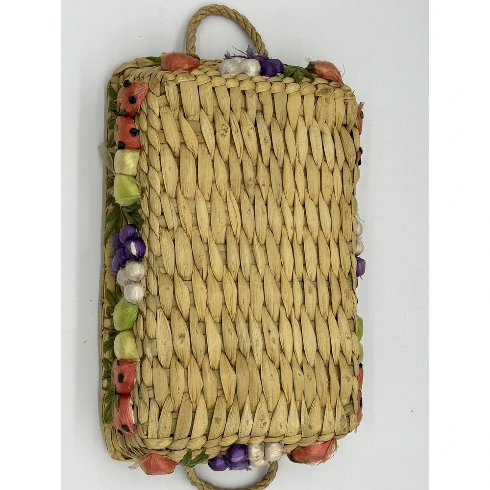 VTG Raffia Casserole Dish Carrier Basket Set of 2 with Anchor Hocking Glass Dish